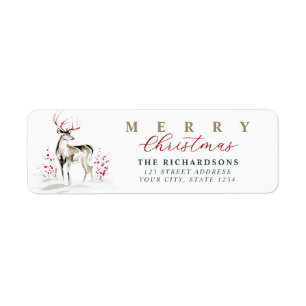 Rustic Watercolor Deer Return Address Christmas