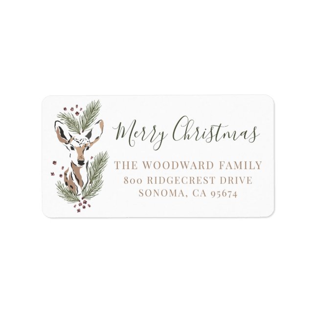 Rustic Watercolor Deer Return Address Label (Front)