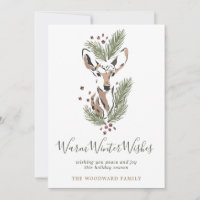 Rustic Watercolor Deer Warm Winter Wishes