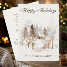 Rustic Watercolor Deer Winter Forest