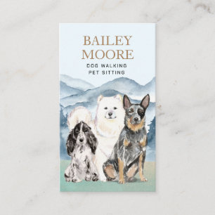 Rustic Watercolor Dog Walker Adventures Pet Sitter Business Card