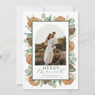 Rustic Watercolor Dried Botanical Arch 2 Photo Holiday Card
