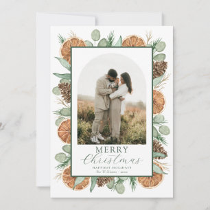 Rustic Watercolor Dried Botanical Arch Photo Holiday Card