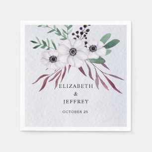 Rustic Watercolor Dusty Blue White Floral Wedding Napkin