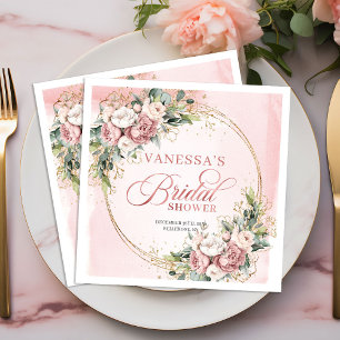 Rustic Watercolor Dusty Pink Floral Bridal Shower  Napkin