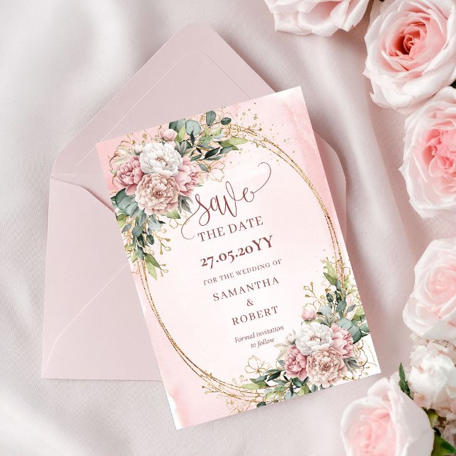 Rustic Watercolor Dusty Pink Floral Save The Date (Rustic Watercolor Dusty Pink Floral Save The Date)