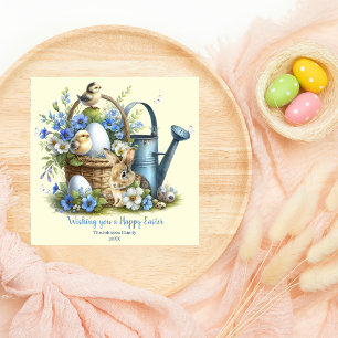 Rustic Watercolor Easter Chick Holiday Card