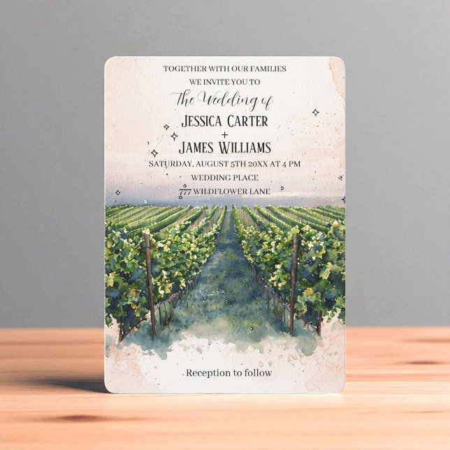 Rustic Watercolor Elegant Vineyard Wedding Invitation (Creator Uploaded)