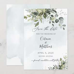 Rustic Watercolor Eucalptus Greenery Save the Date Invitation