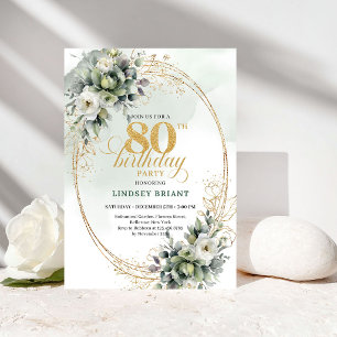 Rustic Watercolor Eucalyptus 80th Birthday Card