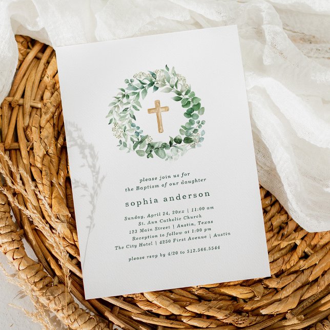 Rustic Watercolor Eucalyptus Baptism Invitation (Creator Uploaded)