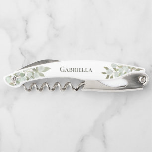 Rustic Watercolor Eucalyptus Bridesmaid Name Corkscrew