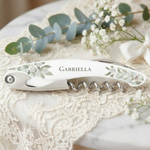 Rustic Watercolor Eucalyptus Bridesmaid Name Corkscrew