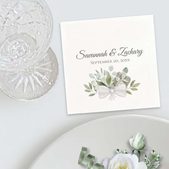 Rustic Watercolor Eucalyptus Cluster Boho Wedding Napkin (In Situ with Plate)