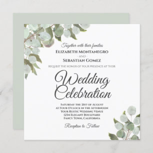 Rustic Watercolor Eucalyptus Elegant Wedding Invitation