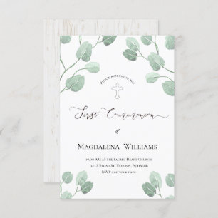 rustic watercolor eucalyptus greenery Communion Invitation
