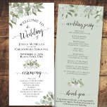 Rustic Watercolor Eucalyptus & Greenery Wedding Programme<br><div class="desc">This elegant wedding program features a rustic boho chic design with hand painted sprigs of eucalyptus leaves, foliage, and greenery in shades of mint, moss and sage green. The titles are written in fancy script calligraphy, and there is space for your ceremony and wedding party details, as well as a...</div>