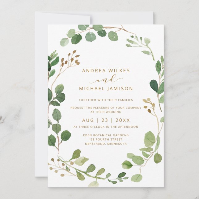 Rustic Watercolor Eucalyptus Greenery Wood Wedding Invitation (Front)