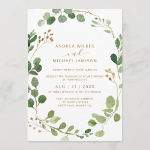 Rustic Watercolor Eucalyptus Greenery Wood Wedding Invitation
