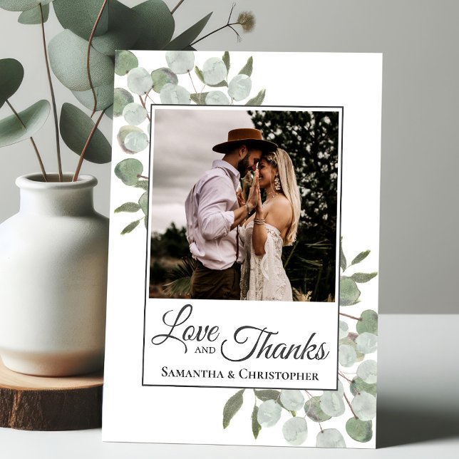 Rustic Watercolor Eucalyptus Love & Thanks Wedding Thank You Card (Creator Uploaded)
