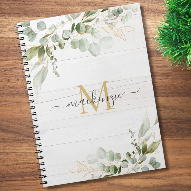 Rustic Watercolor Eucalyptus Monogram Notebook (Creator Uploaded)