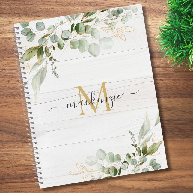 Rustic Watercolor Eucalyptus Monogram Notebook (Creator Uploaded)