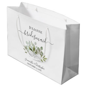 Rustic Watercolor Eucalyptus Wedding Bridesmaid Large Gift Bag