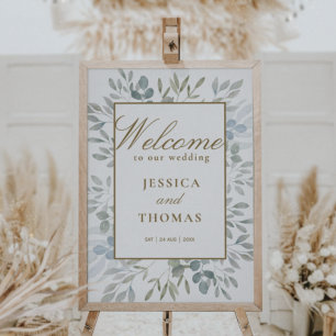 Rustic Watercolor Eucalyptus Wedding Welcome Poster
