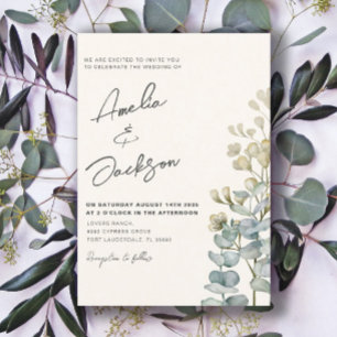 Rustic Watercolor Eucalyputs Greenery Wedding  Inv Invitation