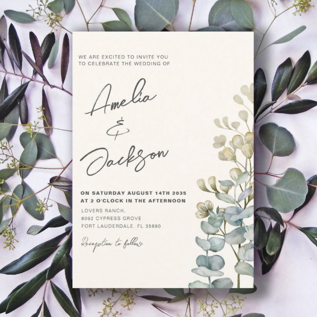 Rustic Watercolor Eucalyputs Greenery Wedding  Inv Invitation (Creator Uploaded)