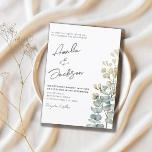 Rustic Watercolor Eucalyputs Greenery Wedding Invitation