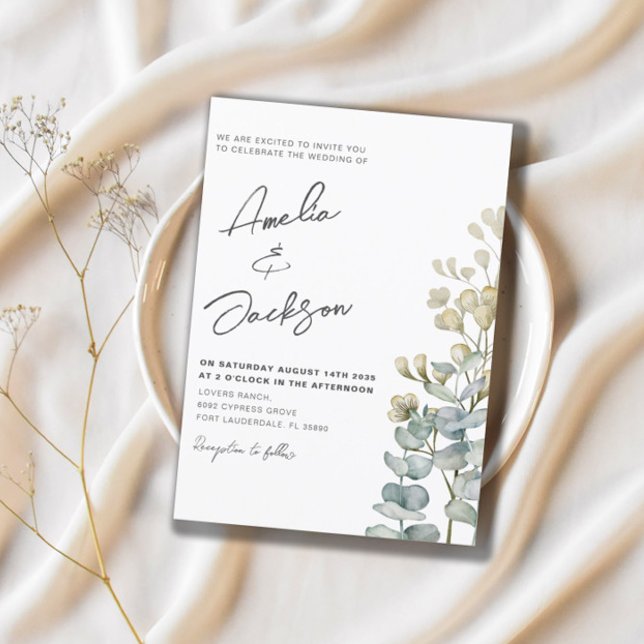 Rustic Watercolor Eucalyputs Greenery Wedding  Invitation (Creator Uploaded)