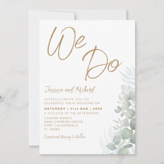 Rustic Watercolor Eucalyputus Sage Green Wedding  Invitation (Front)