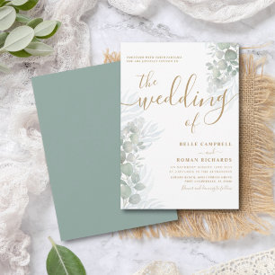 Rustic Watercolor Eucalyputus Sage Green Wedding Invitation