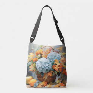 Rustic Watercolor Fall Floral Basket Crossbody Bag