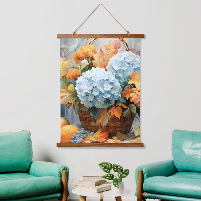 Rustic Watercolor Fall Floral Basket Hanging Tapestry (Living Room)