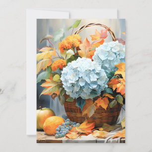 Rustic Watercolor Fall Floral Basket Holiday Card