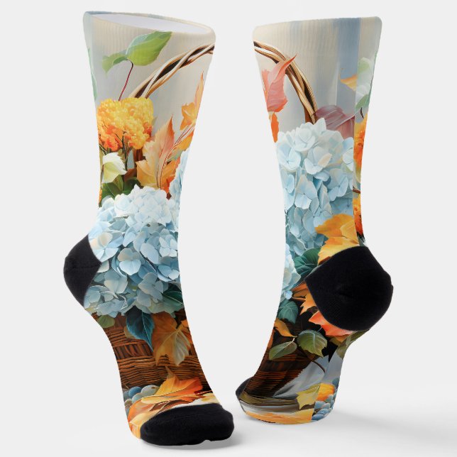 Rustic Watercolor Fall Floral Basket Socks (Angled)