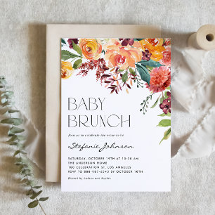 Rustic Watercolor Fall Floral Bouquet Baby Brunch Invitation