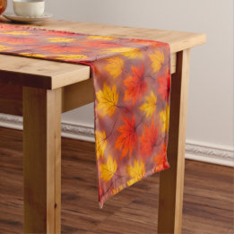 Rustic Watercolor Fall Leaves - Autumn Foliage Long Table Runner