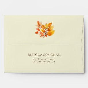 Rustic Watercolor Fall Leaves Cream Wedding Envelope