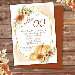 Rustic Watercolor Fall Pumpkin 60th Birthday Invitation