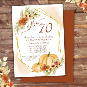 Rustic Watercolor Fall Pumpkin 70th Birthday Invitation