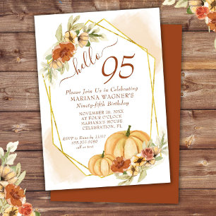 Rustic Watercolor Fall Pumpkin 95th Birthday Party Invitation