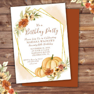Rustic Watercolor Fall Pumpkin Birthday Party Invitation
