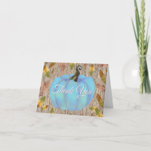 Rustic Watercolor Fall Pumpkin Blue Thank You card