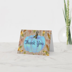Rustic Watercolor Fall Pumpkin Blue Thank You card