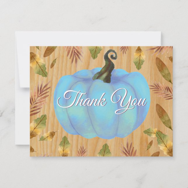 Rustic Watercolor Fall Pumpkin Blue Thank You card (Front)