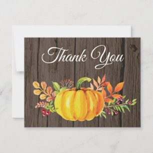 Rustic Watercolor Fall Pumpkin Thank You card