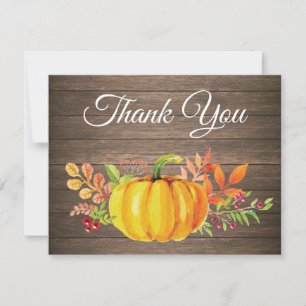 Rustic Watercolor Fall Pumpkin Thank You card